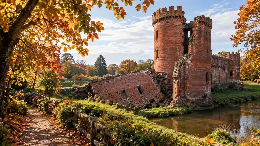 La Torre de la Pólvora partida del Castillo de Heidelberg, con su mitad derrumbada en el foso